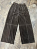 Retro Leather Ankle-Length Pants Women Elastic Waist Suede Sheepskin Wide Leg Length Straight Cylinder Trousers Black brown
