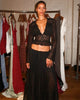 Elegant Sexy Two Piece Set Women V Neck Long Sleeve T-shirt Maxi Skirt Matching Set Female Loose Pleated Club Dress Set