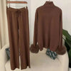 2 Pieces Sets For Women High Neck Loose Sweater With Fox Fur Cuffs Wide Leg Trousers Spring Winter 2DB1757