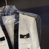 Autumn Women's Blocking Tweed Short Suit Coat V-Neck White Streetwear Elegant Casual Slim Outwear Crop Top