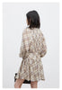 Women Dresses V Neck Loose Casual A Line Lace Up Long Sleeved Plaid Dress Puff Sleeve Spring Autumn