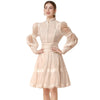 French Elegant Lace Splicing Waist Lantern Sleeve Dress Vintage High Collar Princess Dress Organza Cocktail Women's Wear