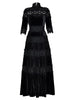 Women's Velvet Maxi Dress Hollow out Stand Collar Half Sleeve Elegant Party Spring