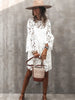 Autumn Women's Solid Color Dress Ethnic Style Sexy Lace Hollow Flower Temperament Elegant Casual Long Sleeved Knee Length Dress
