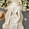 Autumn Winter Twist Women's Wrap Knitted Dresses Long Sleeve Sheath Knitwear Office Bodycon Dress Female