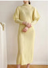 Pleated Half High Collar Batwing Sleeve Women's Dress Chic Elastic Loose Casual Famale Clothes 2DB4324