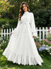 Elegant Solid Color Long Sleeve Dress Casual Loose Strap Round Neck Flared Skirt Patchwork Pleated Gown for Women