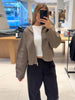 Women Solid Cropped Zip‑Up Knit Jacket Stand Collar Zipper Long Sleeve Loose Short Sweater Autumn Casual Commute Outerwear