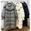 Women White Duck Down Long Jacket Autumn Winter Warm Casual Over Size Loose Outwear Soft Comfortable Coat