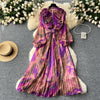 Retro Elegant Autumn Edible Tree Fungus Patchwork Long Sleeves Print Chiffon Dress A-line French Vintage Vacation Women Dresses