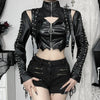 Punk Faux Leather Cropped Jacket Women Spring Streetwear Sexy Slim Fit Rivet PU Blouse Top