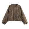 Women O Neck Long Sleeve Embroidery Jacket Front Zipper Loose Crop Outerwear Lady Commuting Casual Outfits