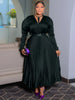 Plus Size Women's Dress Set Long Sleeve V-neck Blouse and Pleated Maxi Long Skirts Suit Birthday Two 2 Piece Set Outfits