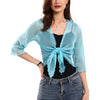 Womens Shiny Sheer Shrug Tie Top Open Front Cardigan Lightweight Knit Top Over Coat