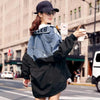Spring Autumn Medium Long Splicing Denim Jacket Female Loose All-match Casual Cowboy Overcoat Female Windbreaker