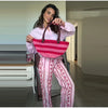 Multicolor Striped Low Waisted Pants Straight Leg Full Length Retro Colorful Trousers Spring Casual Lady Daily Wear