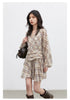 Women Dresses V Neck Loose Casual A Line Lace Up Long Sleeved Plaid Dress Puff Sleeve Spring Autumn