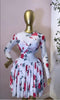 Women Leaf Floral Print Draped O-neck Long Sleeve Big Swing Smock Dress Birthda Party Education Dresses