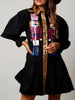 Women Christmas Sequin Nutcracker Dress Long Sleeve Tiered Glitter Nutcracker Print Holiday Party Mini Shirt Dresses