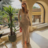 Women Elegant Ruffle Hem White Long Dress Shirring V-neck Flare Long Sleeve Dresses Evening Party Robes Vestido