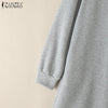 Stylish Ruffled Hem Sweatshirt Dresses Autumn Crew Neck Long Sleeve Solid Color Pullover Robes Femme Maxi Vestidos