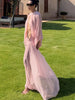 Sexy See Through Dress Women Simple Hollow Ruched Lantern Sleeve Patchwork Elegant Vacation Party Clubwear