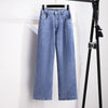 Women Jeans Stretch Casual Trousers Washed Denim Straight Pants Female Fleece Loose Vintage Jeans XL-7XL Oversize Autumn Winter