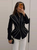 Curved Stitching Women Jacket Long Sleeve Slim Fitted Blazer Open Front Waist Truncated Outerwear Elegant Office Commuter Jacket