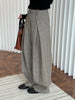 High Waist Brown Striped Pleated Long Thick Wool Wide Leg Pants Trousers Women Tide Autumn Winer 1DH7548