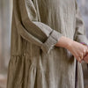 Vintage Women Ramie Cotton Dresses V-Neck Long Sleeve Spring Robes Loose Chinese Style Tie-dye A-Line Dress