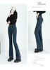 Winter Fleece Women's Flare Pants Retro Slim High Waist Elastic Cotton Thick Warm Denim Pants Korean Female Clothes