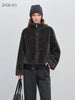 Winter Women's Petite Stand Collar Faux Fur Shearling Short Jacket Plush Teddy Zip Up Cozy Fleece Cropped Coat