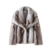 Winter Exclusive Striped Faux Fur Jacket Women Overcoat Brand Blogger Fluffy Fox Fur Collar Coat Outerwear