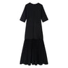 Women Elegant Half Sleeves O-Collar Pleated Dress Spring Woman Rear Zipper Splicing Vintage Casual Knitted Long Dress