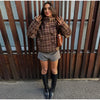Vintage Stand Collar Plaid Coat Women's Single Breasted Long Sleeve Pocket Classic Jacket Autumn Lady Chic Streetwear