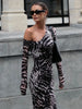 Patchwork Design Long Dress Women Autumn Inclined Shoulder Full Sleeve Skinny Stretch Wild Style Streetwear