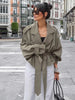 Solid Lapel Lace Up Trench Coat Women Casual Long Sleeve Short Loose Short Coat Lady Autumn Daily Commute Street Outwear