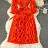 European Court Style Dress for Women A Design Sense Tassel V-neck Slim Fit Long High-temperature Pleated Flared Sleeve