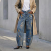 Chic Y2K Style Metal Decoration Washed Blue Women's Stacked Jeans Pants For Woman Clothing Wide Leg Vintage Denim Trouserso