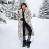 Maxi Long Leopard Belted Faux Fur Coat Women Winter Brand Mob Wife Vibe Fox Fur Jacket Overcoat