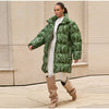 Printed Women's Winter Jacket Hooded Mid Length Padded Coat Belted Waist Padded Coat Vintage Leopard Print Winter Warm Wear