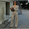 Elegant Button Jacket Pants Suit Women Solid Loose Full Sleeve Lapel Jackets Straight High Waist Trousers Suit