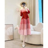 Women's Pleated Palace Style Dress Early Spring A-Line Skirt French Tea Break Waist Gradient Color Bud