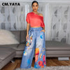Women Fake Denim 3D floral Print Loose Wide Leg Jogger Pants Streetwear Active Hip Hop Sweatpants Trousers