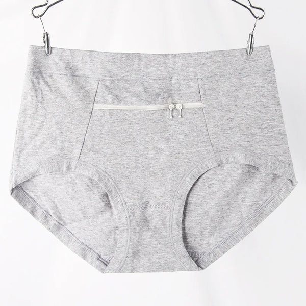 Cotton Women's Anti-theft Underwear With Pockets Medium High Waist Zipper Middle-aged Mother Grandmother Triangle Pants