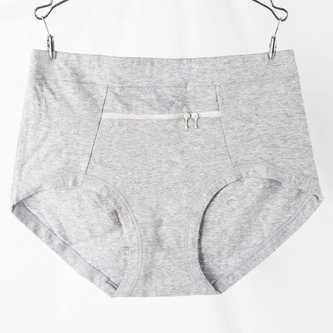Cotton Women's Anti-theft Underwear With Pockets Medium High Waist Zipper Middle-aged Mother Grandmother Triangle Pants