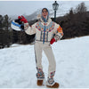 Winter Women's One‑piece Ski Suit Hooded Zipper Pocket Full Sleeve Coat Pant Suits Lady Warm Vacation Skiwear