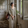 Vintage Women Ramie Cotton Dresses V-Neck Long Sleeve Spring Robes Loose Chinese Style Tie-dye A-Line Dress