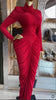 Women High Neck Cutout Back Stacked Ruched Bodycon Midi Maxi Dress Street Sexy Party Education Long Dresses Vestido