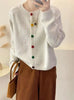 Japanese Sweet and Fresh Round Neck Colorful Button Knitwear Coat Academy Style Western Versatile Sweater Women's Cardigans